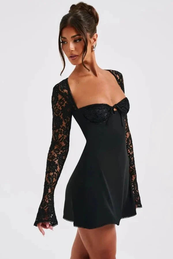 Ivy | Womens Lace Long Sleeve Mini Party Dress