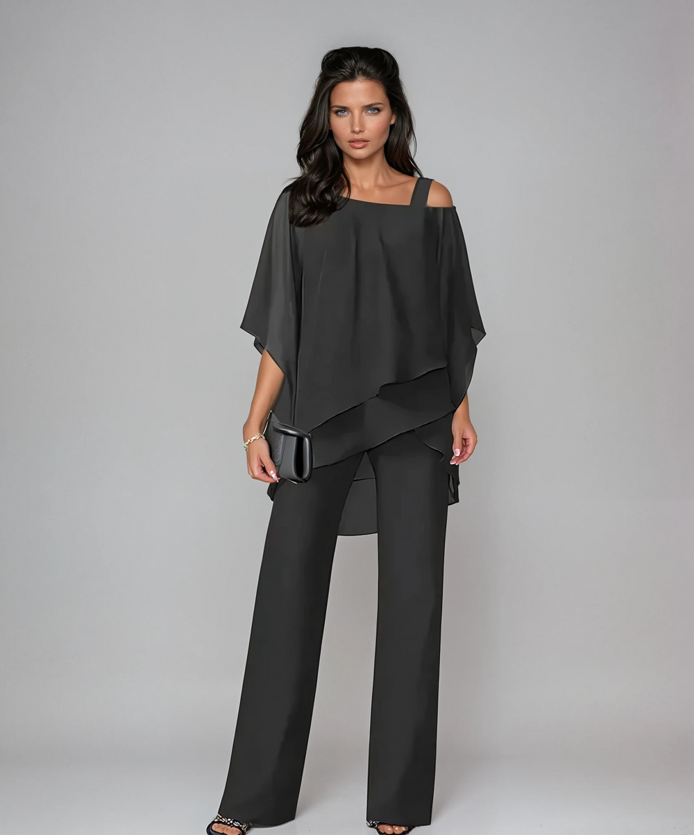 Ivy | Womens Off Shoulder Ruffle Wide Leg Trousers Suit
