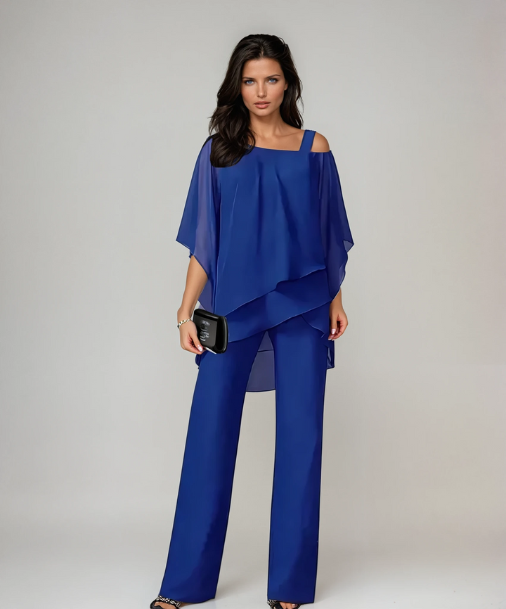 Ivy | Womens Off Shoulder Ruffle Wide Leg Trousers Suit