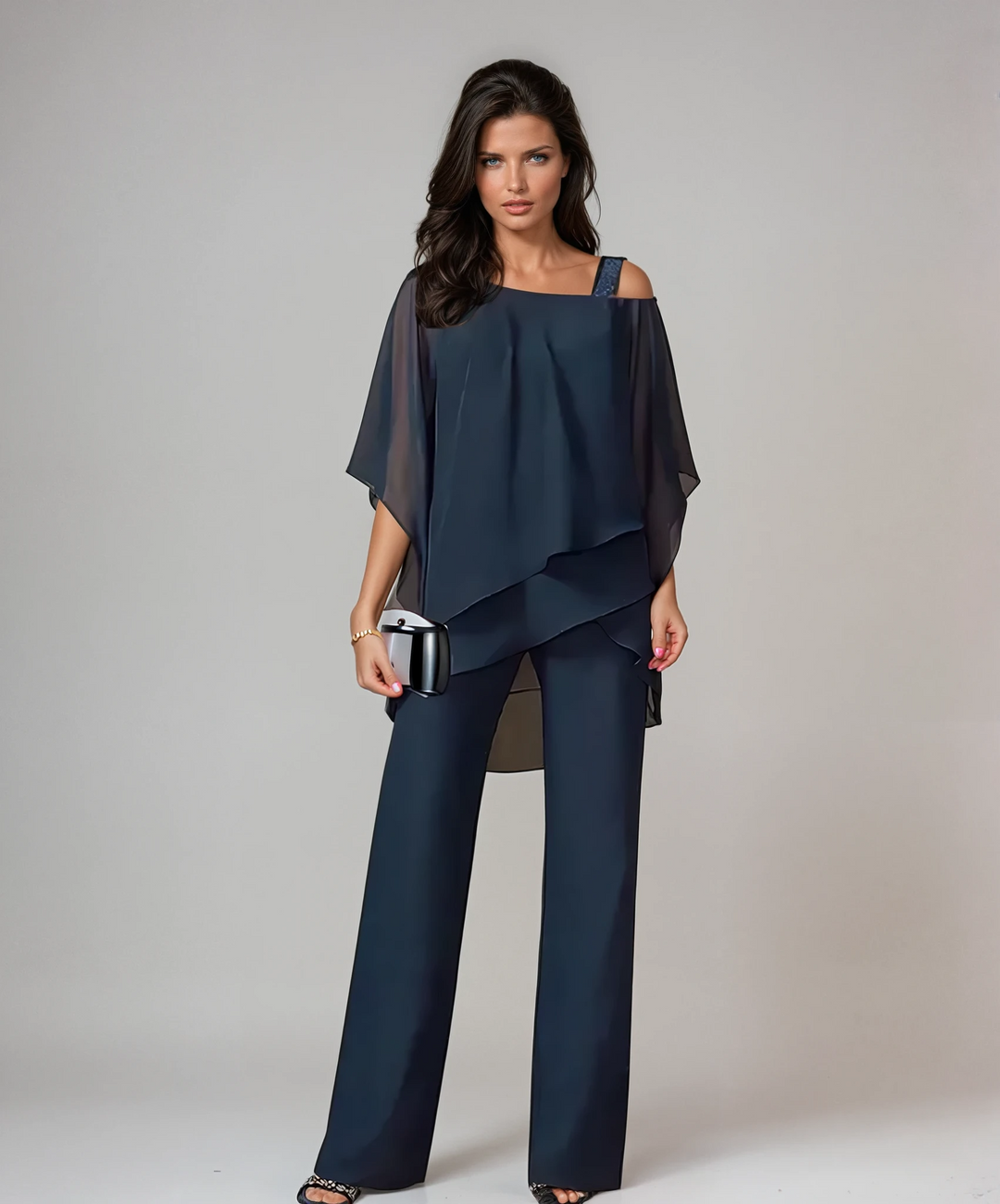 Ivy | Womens Off Shoulder Ruffle Wide Leg Trousers Suit