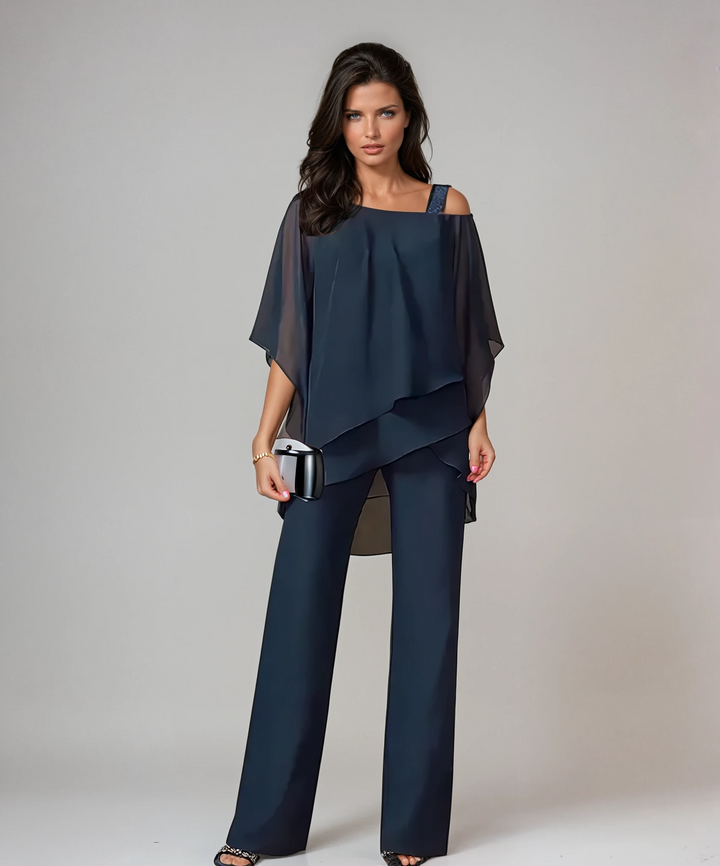 Ivy | Womens Off Shoulder Ruffle Wide Leg Trousers Suit
