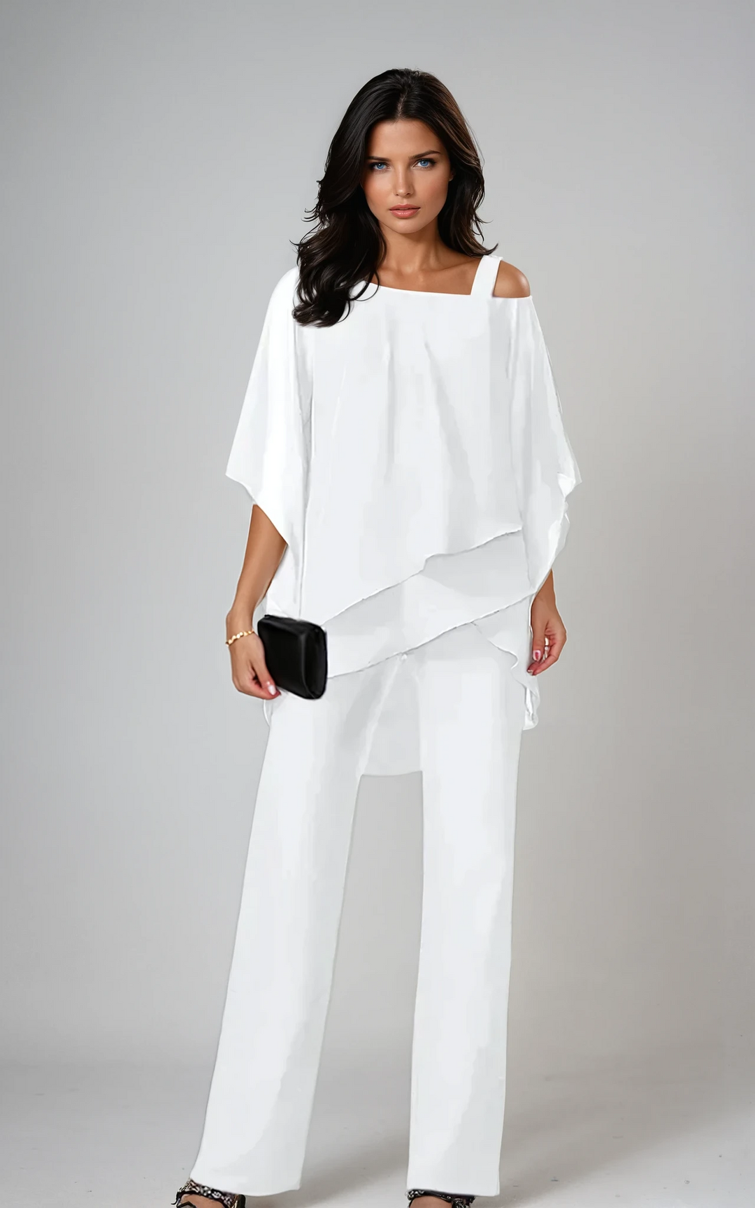 Ivy | Womens Off Shoulder Ruffle Wide Leg Trousers Suit