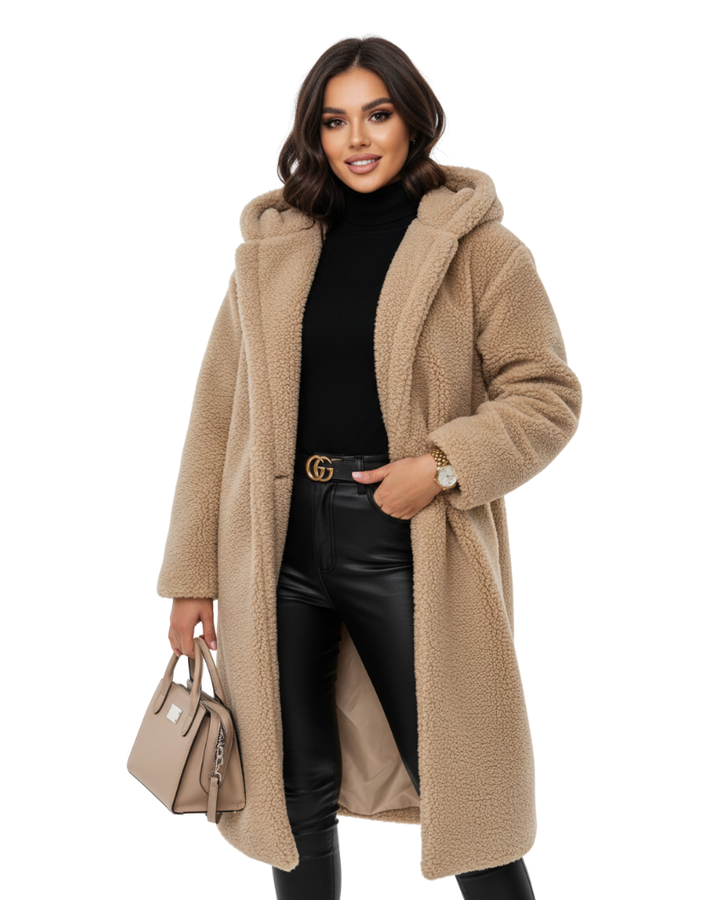 Imogen | Off White Faux Fur Hooded Oversized Coat