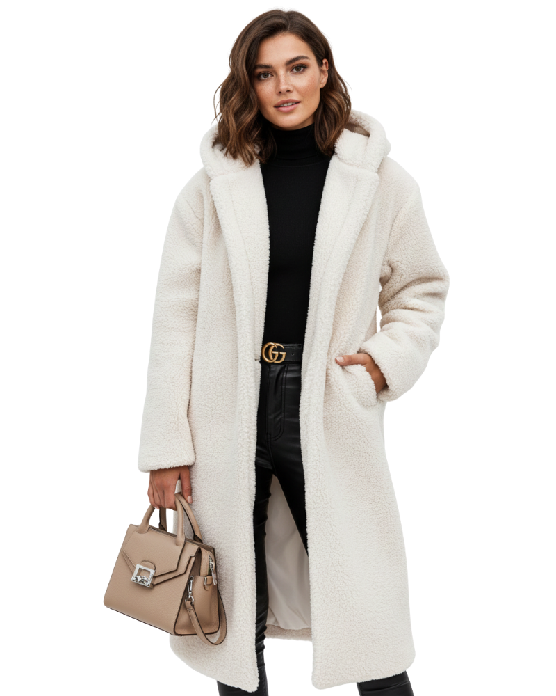Imogen | Off White Faux Fur Hooded Oversized Coat