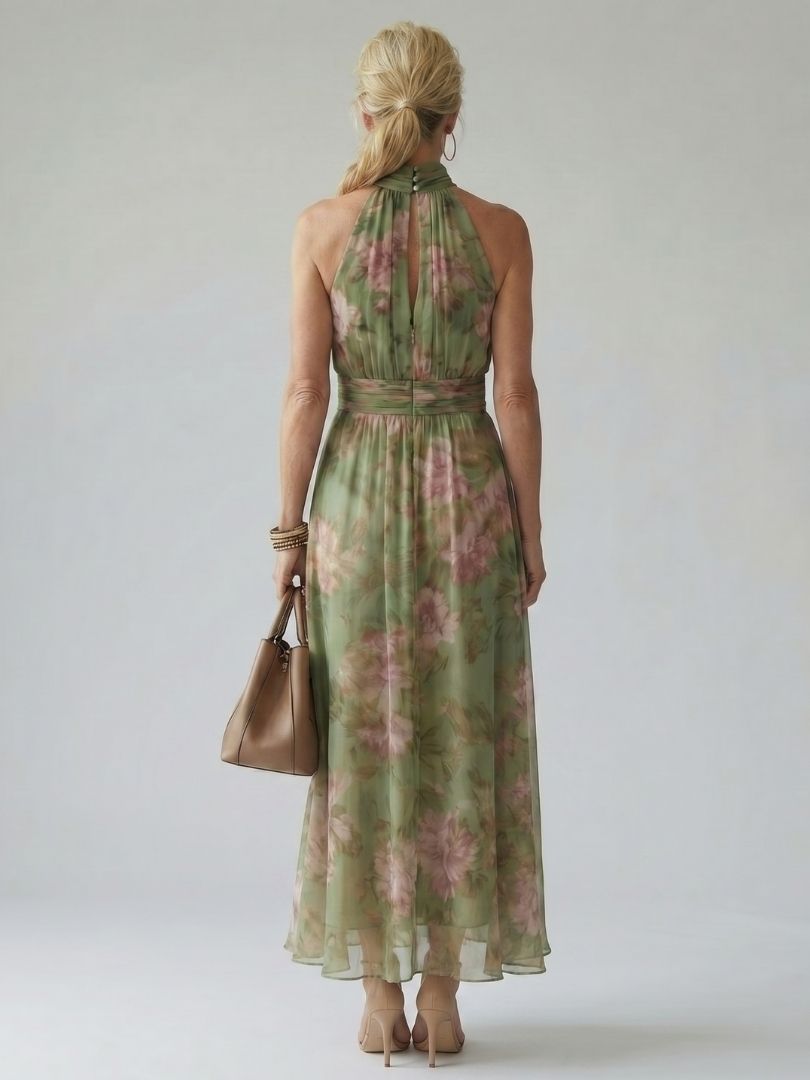 Lottie | Wedding Guest Floral Chiffon Halter Maxi Dress