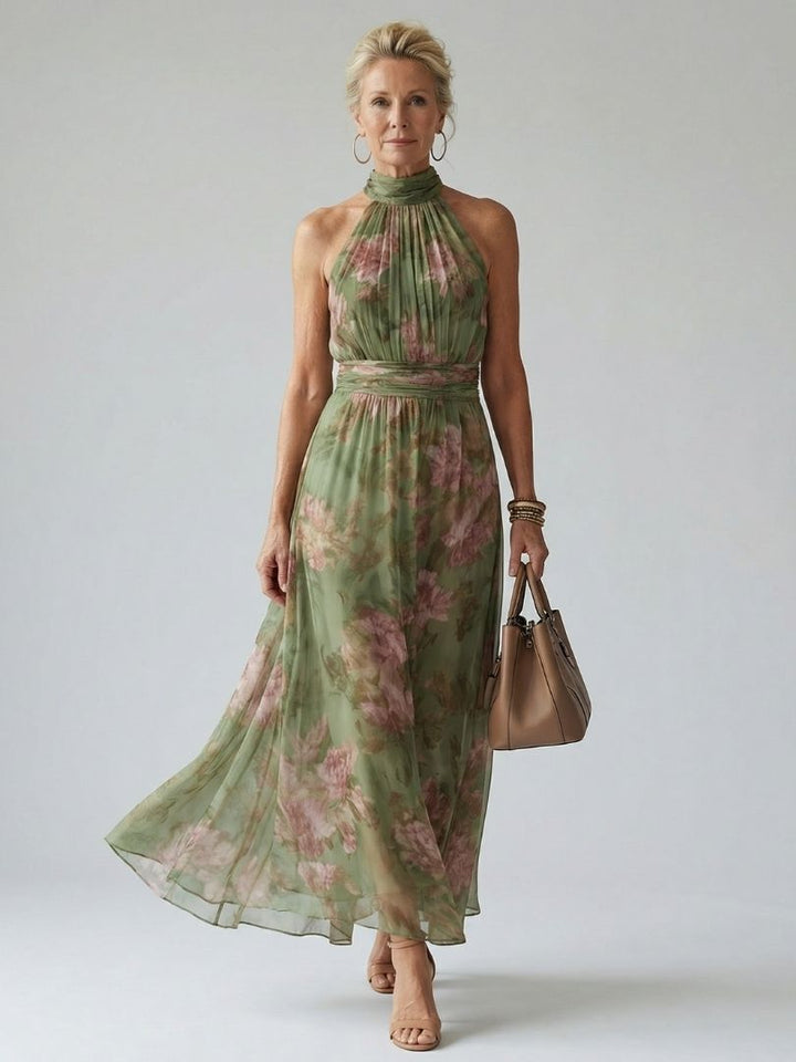 Lottie | Wedding Guest Floral Chiffon Halter Maxi Dress