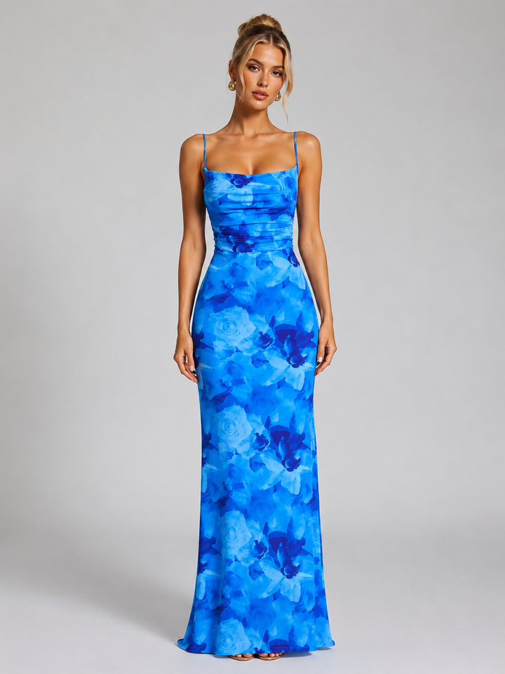 Maisie | Blue Floral Wedding Guest Maxi Dress