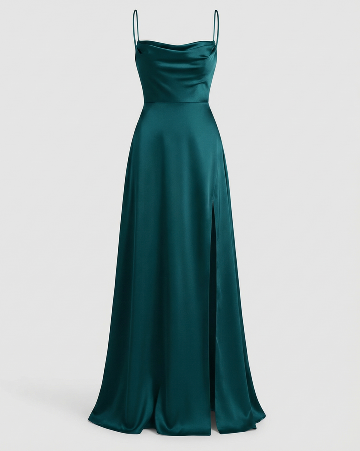Maisie | Wedding Guest Cowl Neck Satin Maxi Dress