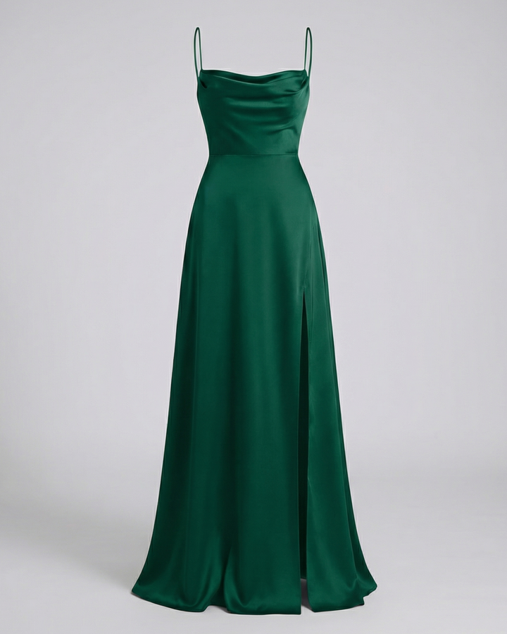 Maisie | Wedding Guest Cowl Neck Satin Maxi Dress