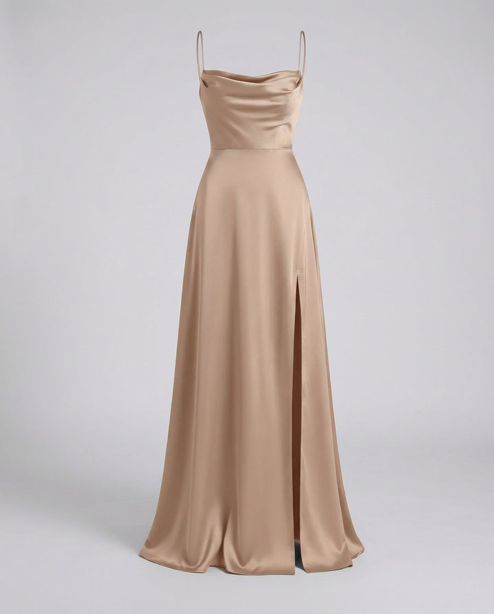 Maisie | Wedding Guest Cowl Neck Satin Maxi Dress