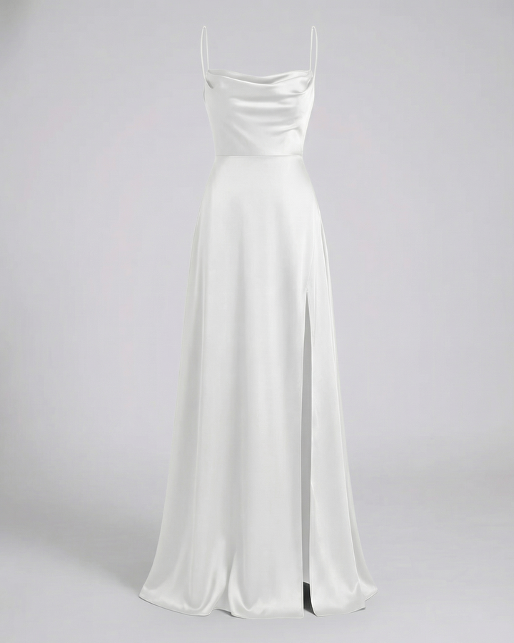 Maisie | Wedding Guest Cowl Neck Satin Maxi Dress