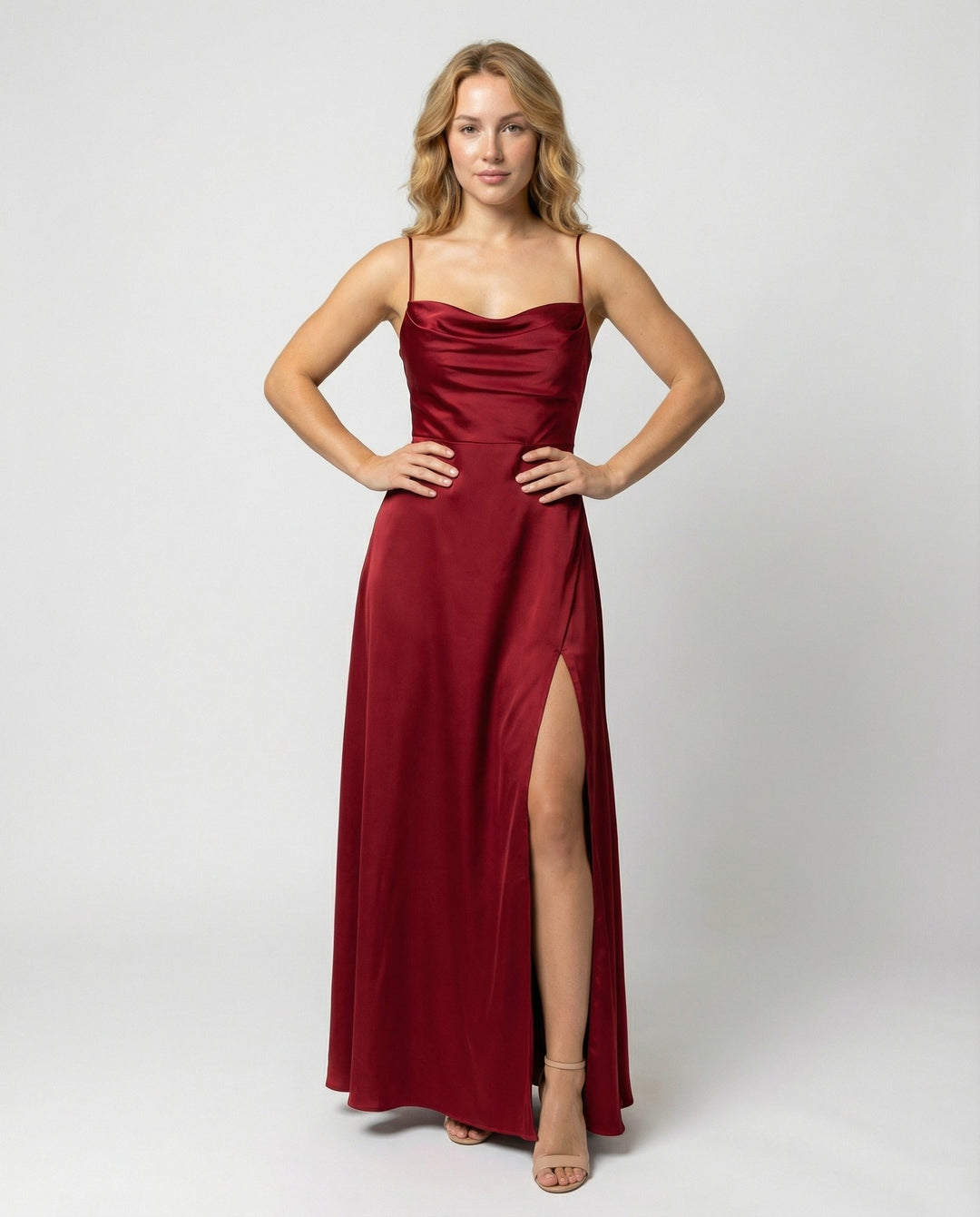 Maisie | Wedding Guest Cowl Neck Satin Maxi Dress