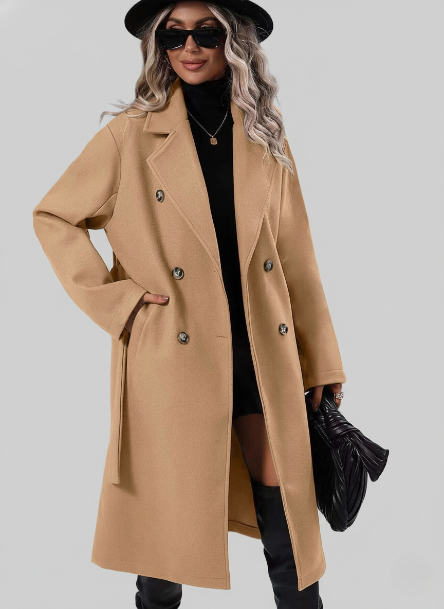 Maisie | Womens Double Breasted Belted Lapel Coat