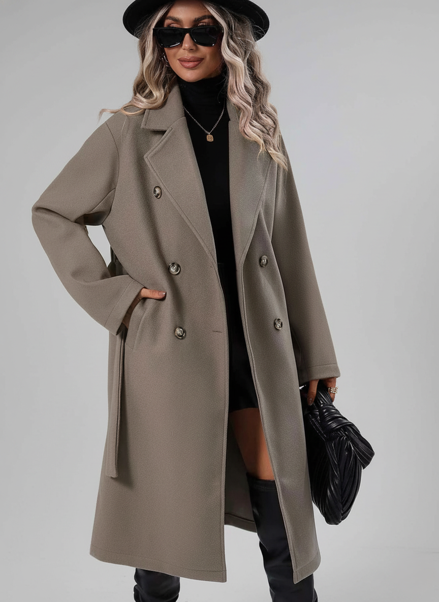 Maisie | Womens Double Breasted Belted Lapel Coat