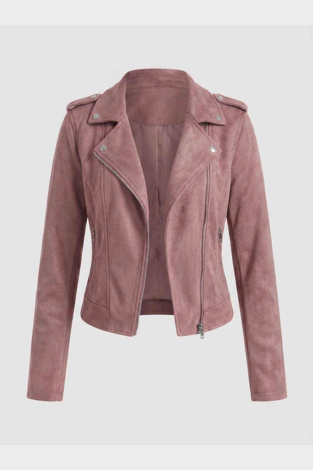 Maisie | Womens Fitted Suede Zip Collared Moto Jacket