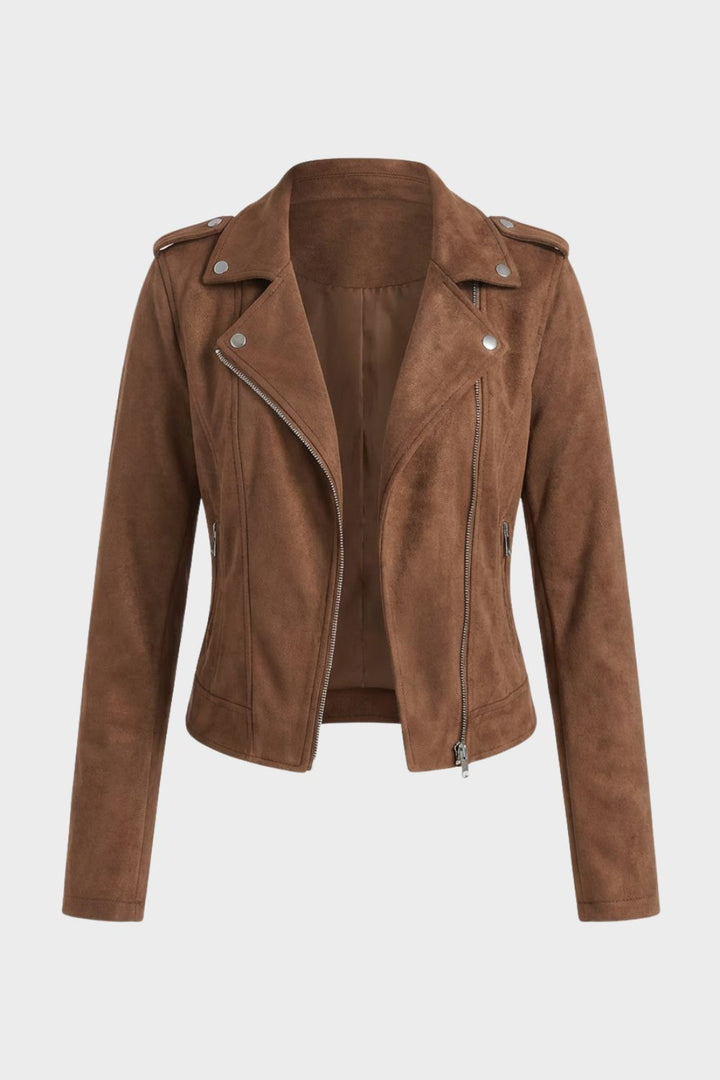 Maisie | Womens Fitted Suede Zip Collared Moto Jacket