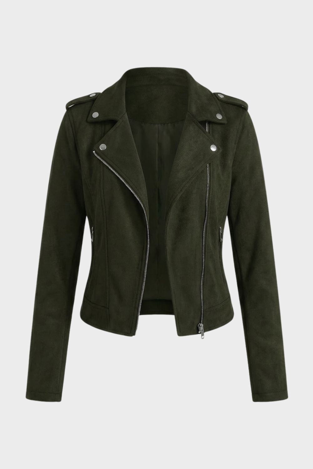 Maisie | Womens Fitted Suede Zip Collared Moto Jacket