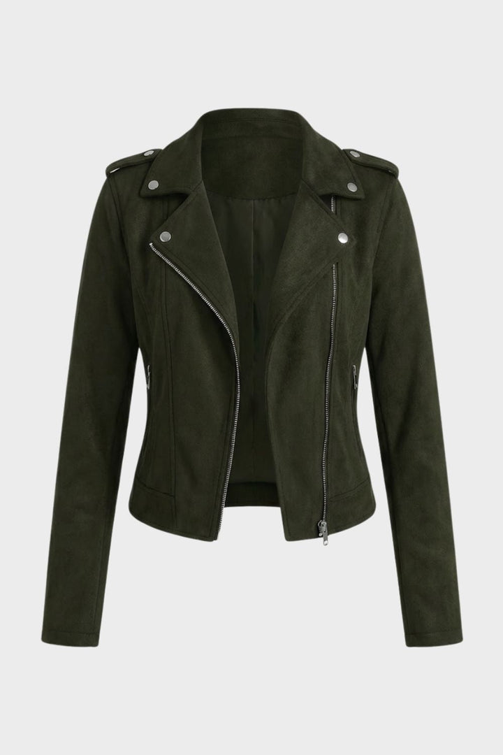 Maisie | Womens Fitted Suede Zip Collared Moto Jacket
