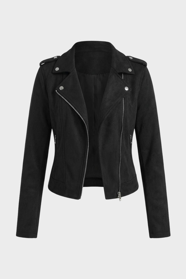 Maisie | Womens Fitted Suede Zip Collared Moto Jacket