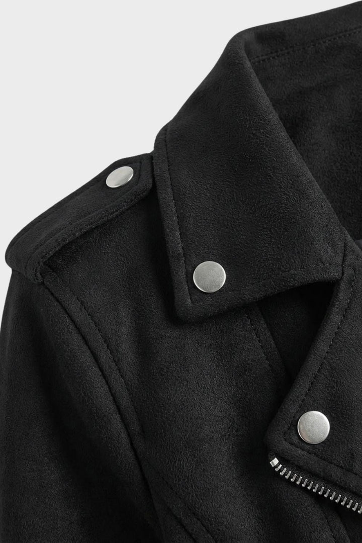Maisie | Womens Fitted Suede Zip Collared Moto Jacket
