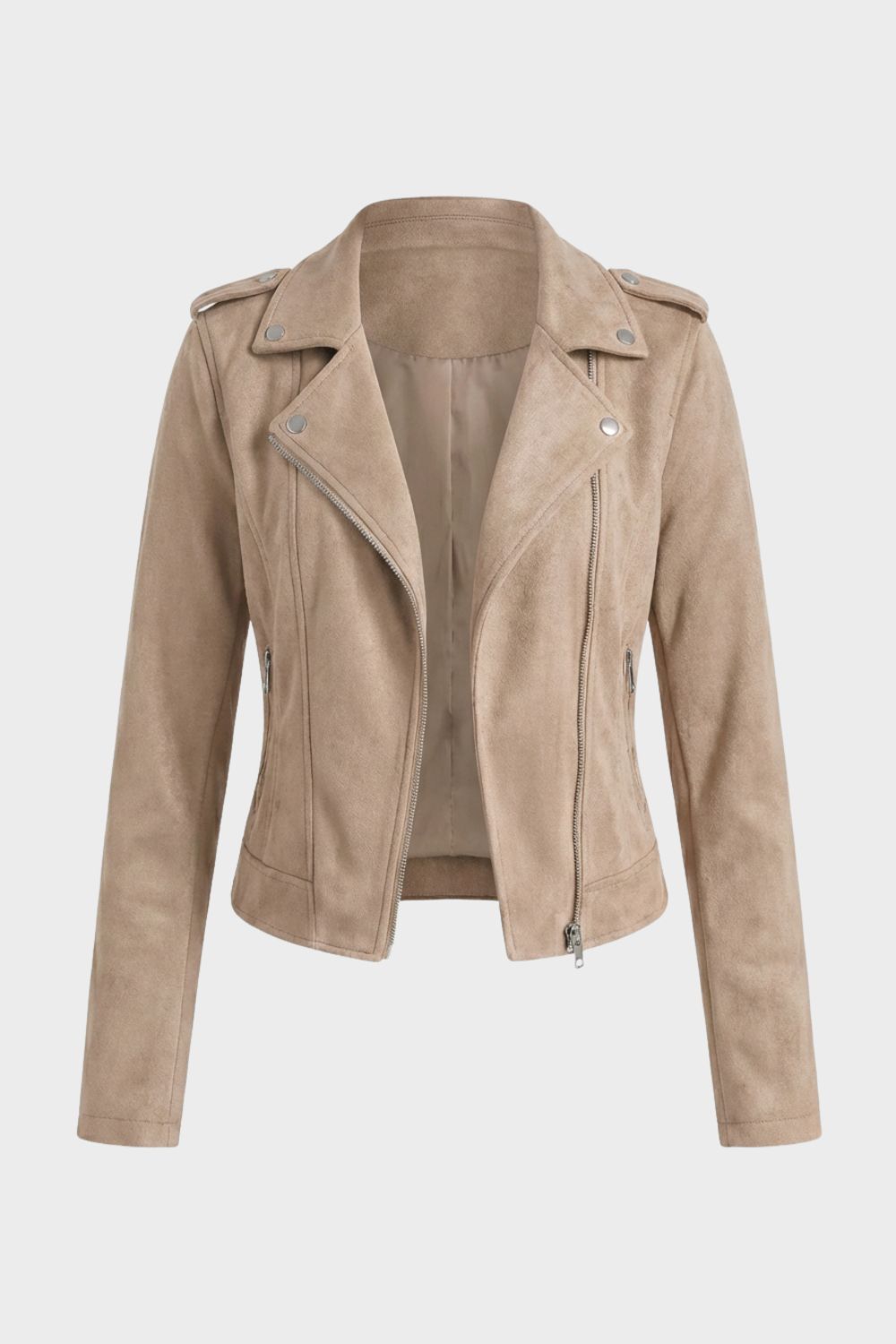Maisie | Womens Fitted Suede Zip Collared Moto Jacket