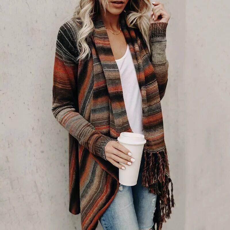 Maisie | Womens Striped Cowl Neck Wrap Knit Cardigan