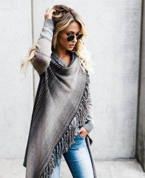 Maisie | Womens Striped Cowl Neck Wrap Knit Cardigan