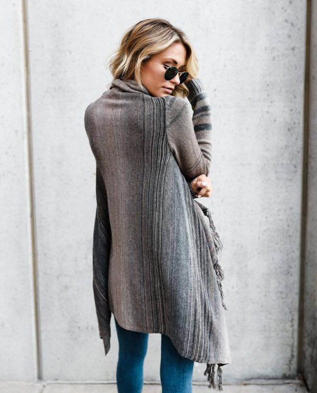 Maisie | Womens Striped Cowl Neck Wrap Knit Cardigan