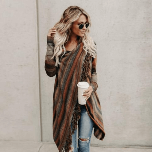 Maisie | Womens Striped Cowl Neck Wrap Knit Cardigan