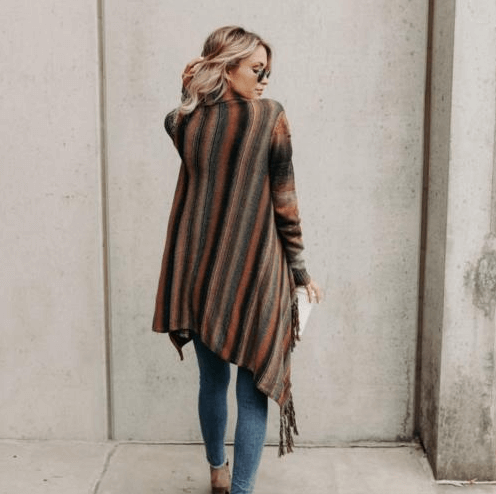 Maisie | Womens Striped Cowl Neck Wrap Knit Cardigan