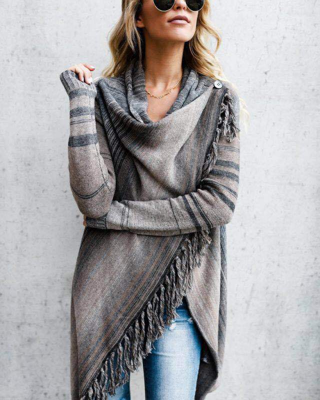 Maisie | Womens Striped Cowl Neck Wrap Knit Cardigan