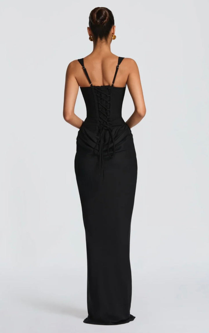 Matilda | Sleeveless Wedding Guest Corset Maxi Dress