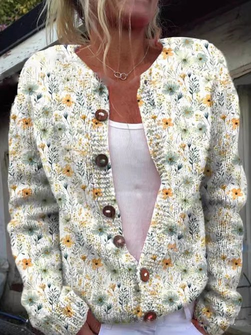 Matilda | Womens Relaxed Floral Knitted Button Cardigan