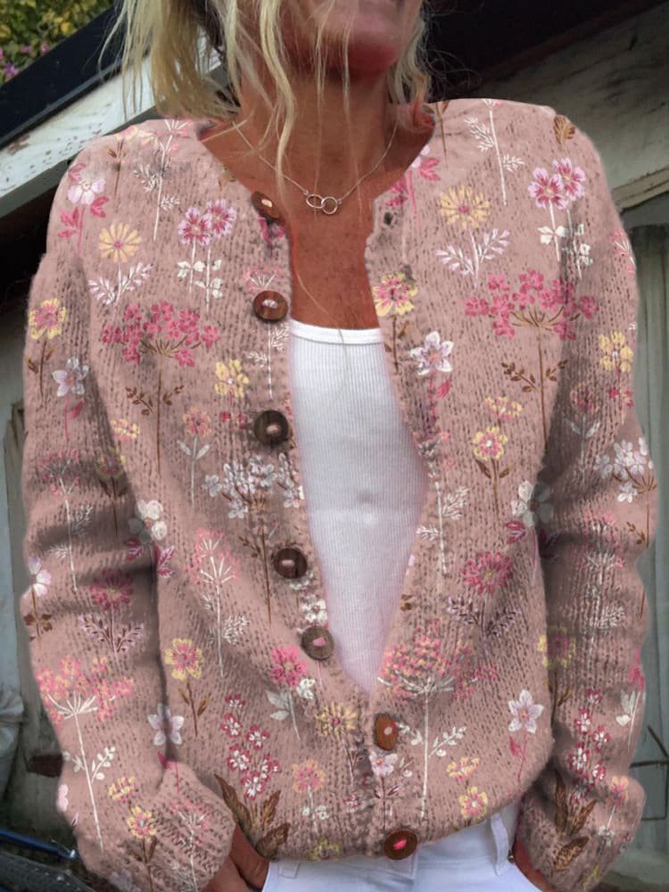 Matilda | Womens Relaxed Floral Knitted Button Cardigan