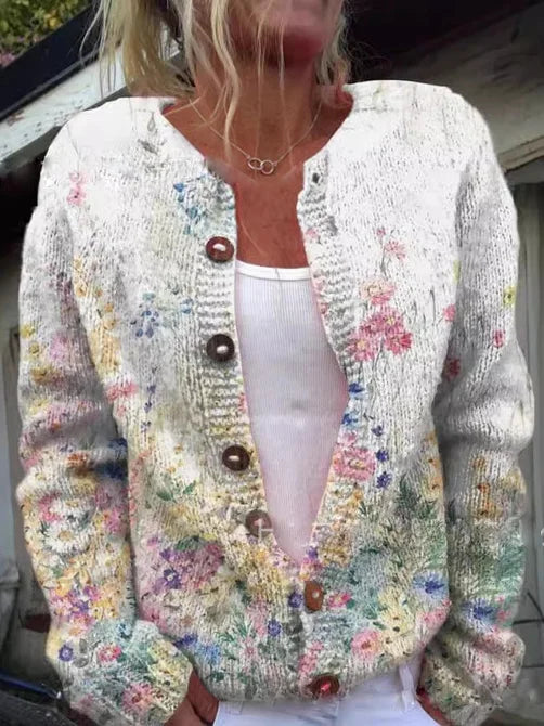 Matilda | Womens Relaxed Floral Knitted Button Cardigan