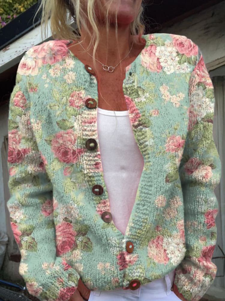 Matilda | Womens Relaxed Floral Knitted Button Cardigan