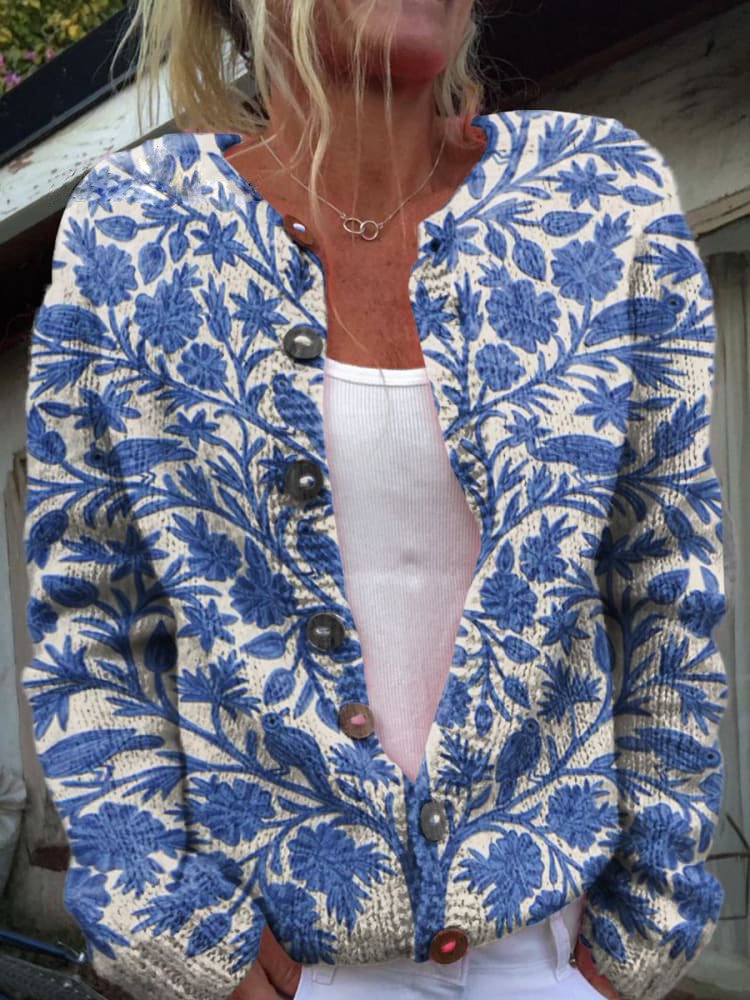 Matilda | Womens Relaxed Floral Knitted Button Cardigan