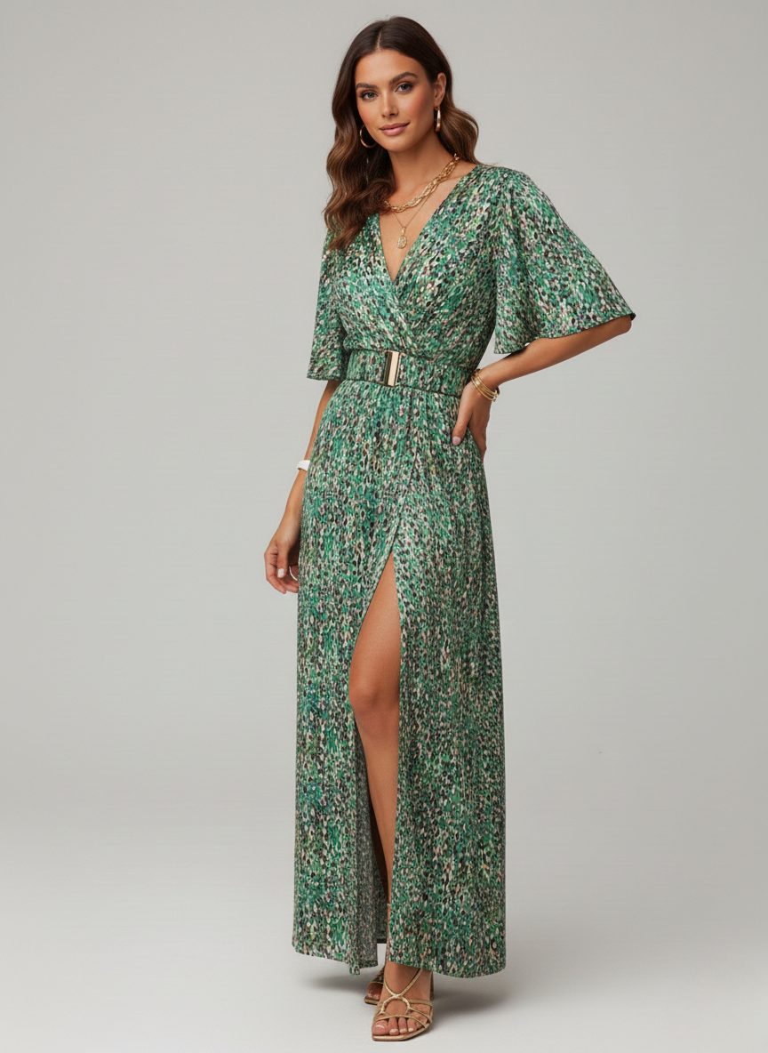 Millie | Green Wrap Wedding Guest Summer Maxi Dress