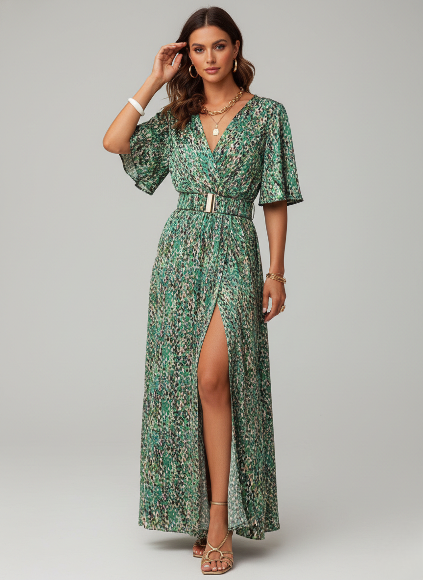 Millie | Green Wrap Wedding Guest Summer Maxi Dress