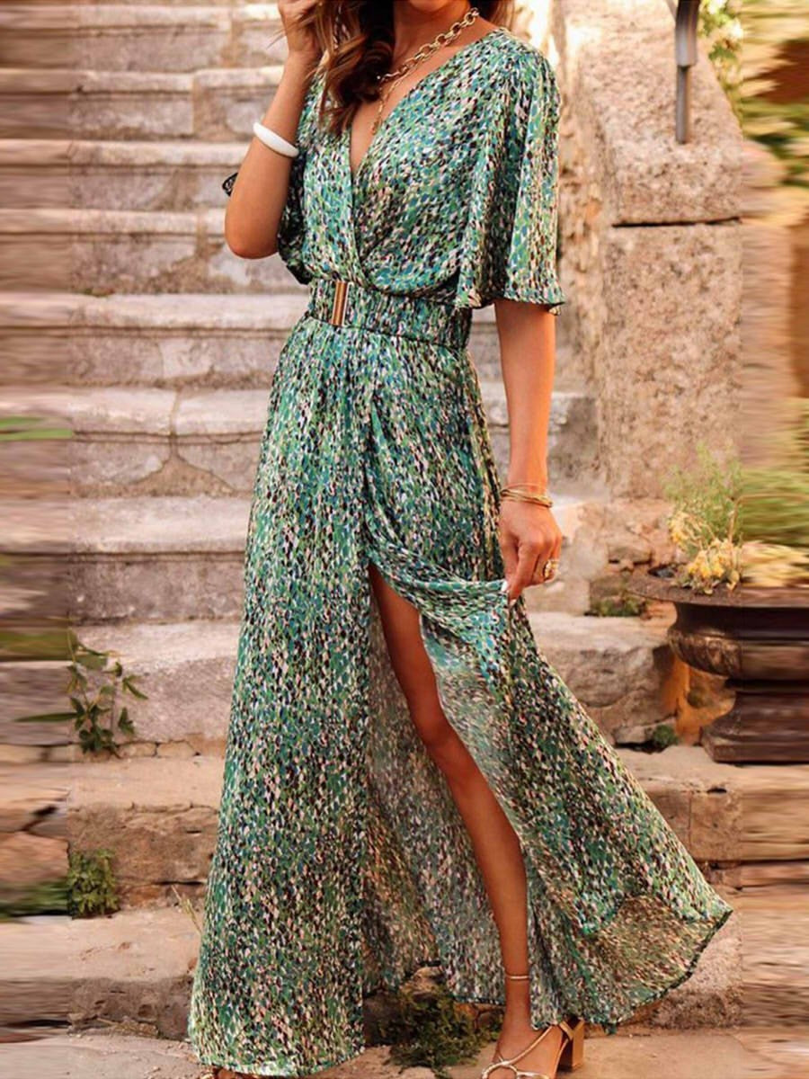 Millie | Green Wrap Wedding Guest Summer Maxi Dress