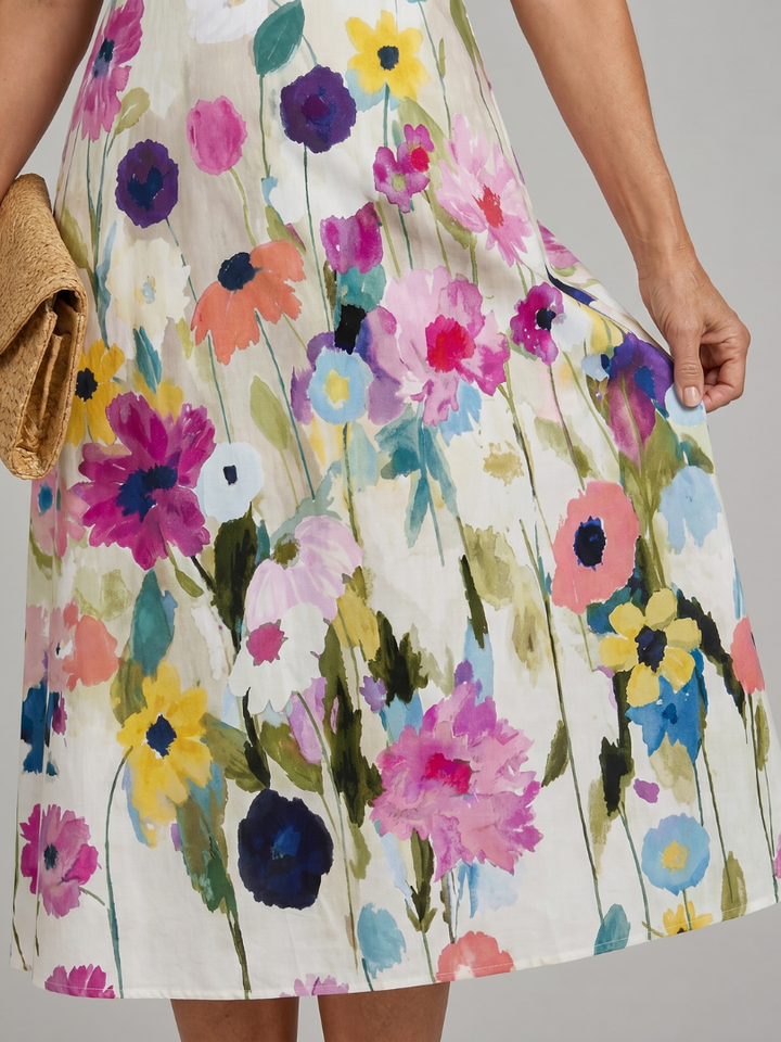 Millie | White Sleeveless Wedding Guest Floral Midi Dress