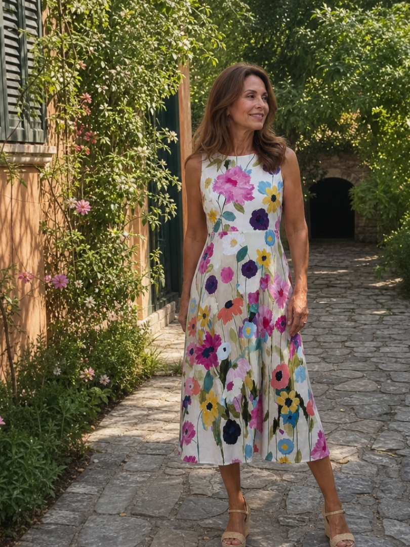 Millie | White Sleeveless Wedding Guest Floral Midi Dress