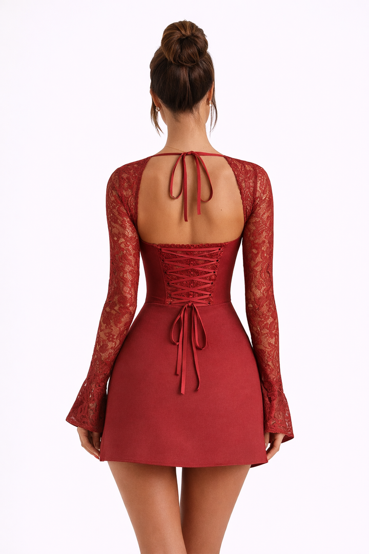 Millie | Womens Lace Sleeve Fitted Mini Party Dress