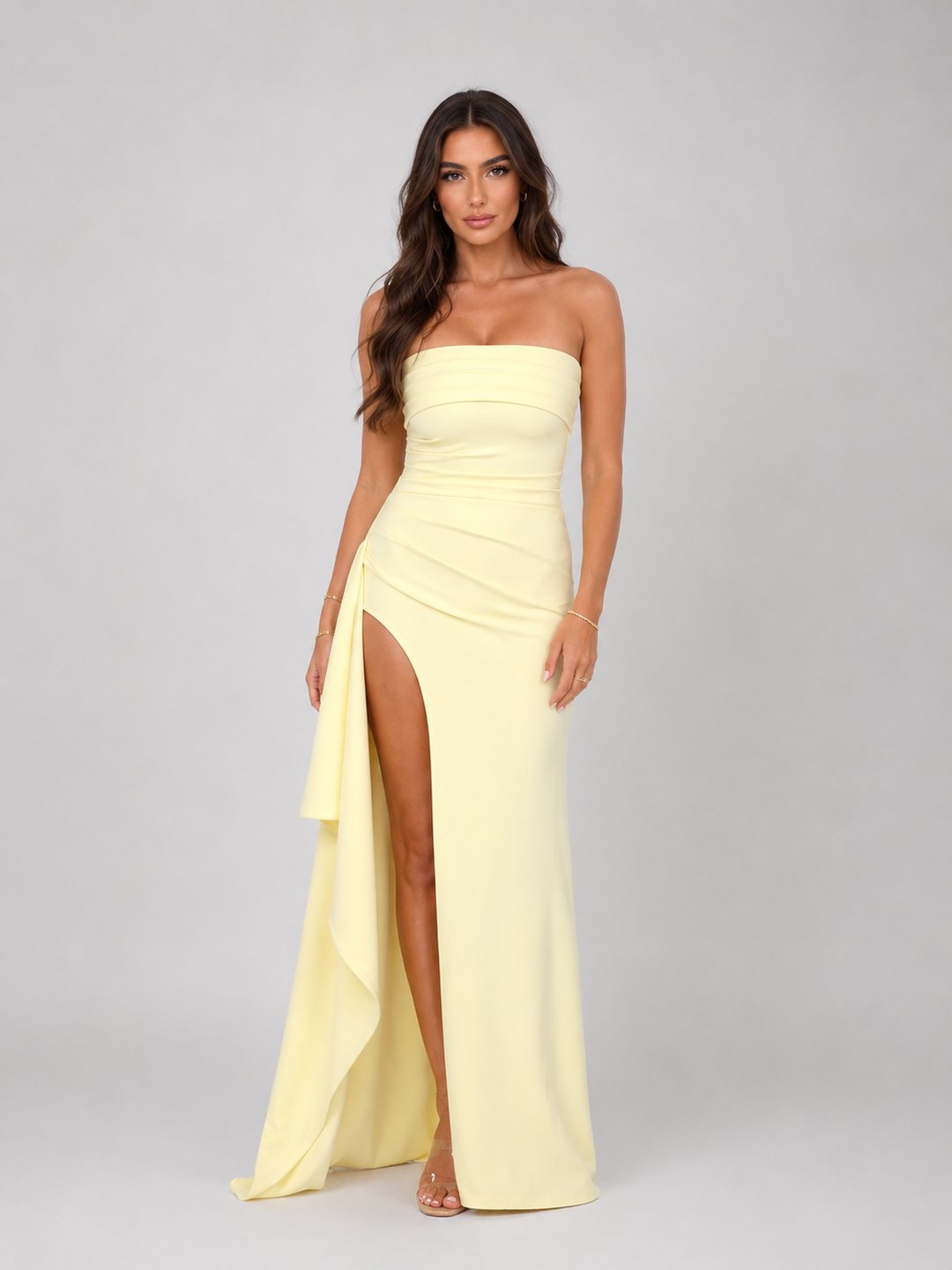 Nancy | Wedding Guest Strapless Pleated Maxi Dress