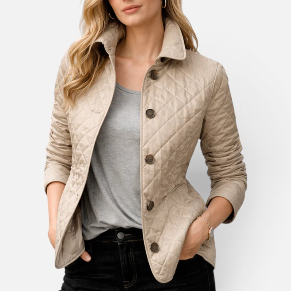 Nancy | Womens Fitted Quilted Button Collared Jacket