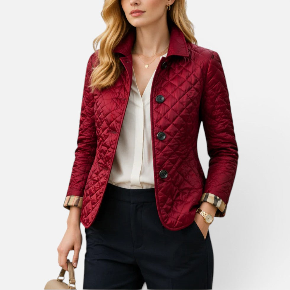 Nancy | Womens Fitted Quilted Button Collared Jacket