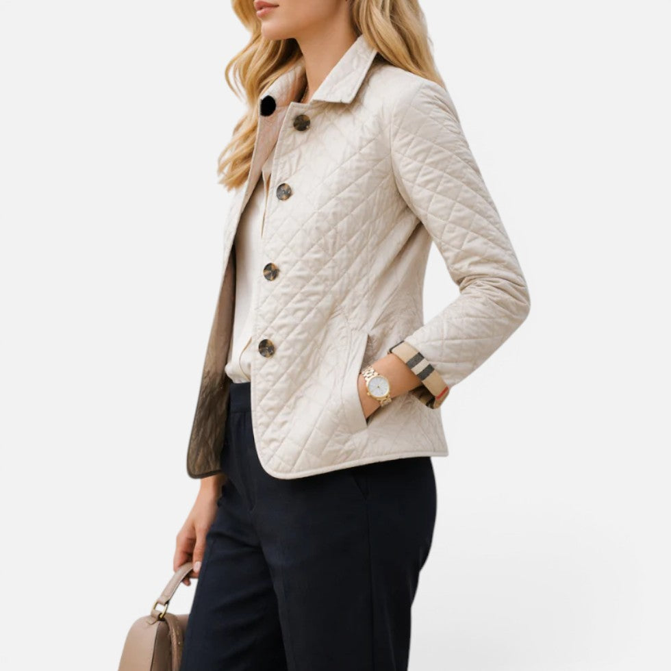 Nancy | Womens Fitted Quilted Button Collared Jacket