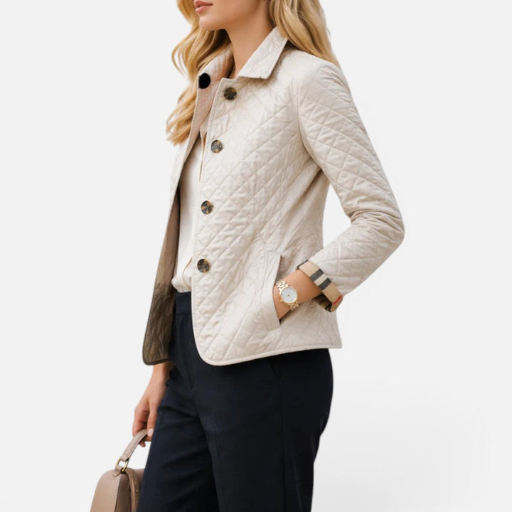 Nancy | Womens Fitted Quilted Button Collared Jacket