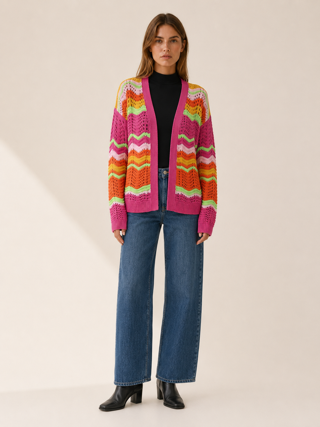 Nancy | Womens Striped Long Sleeve Open Front V Neck Cardigan