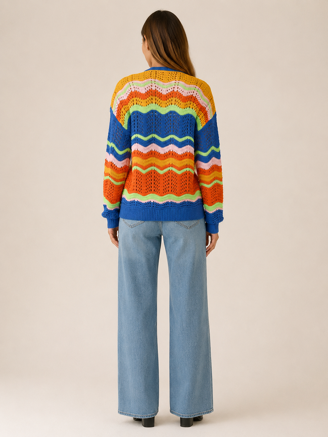 Nancy | Womens Striped Long Sleeve Open Front V Neck Cardigan